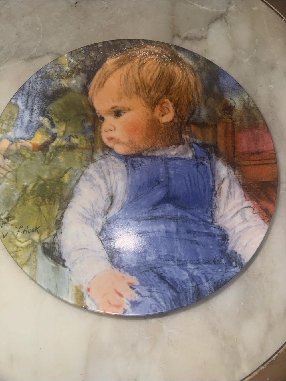 Knowles 1987 “Expectations”Blue Overalls Baby Portrait Round Wall Art